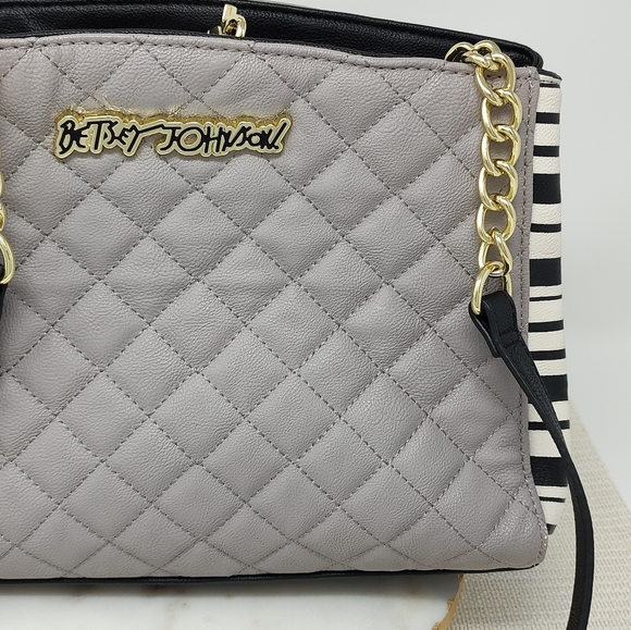 Betsey Johnson gray, black and white stripe quilted faux leather versatile purse - Picture 6 of 12